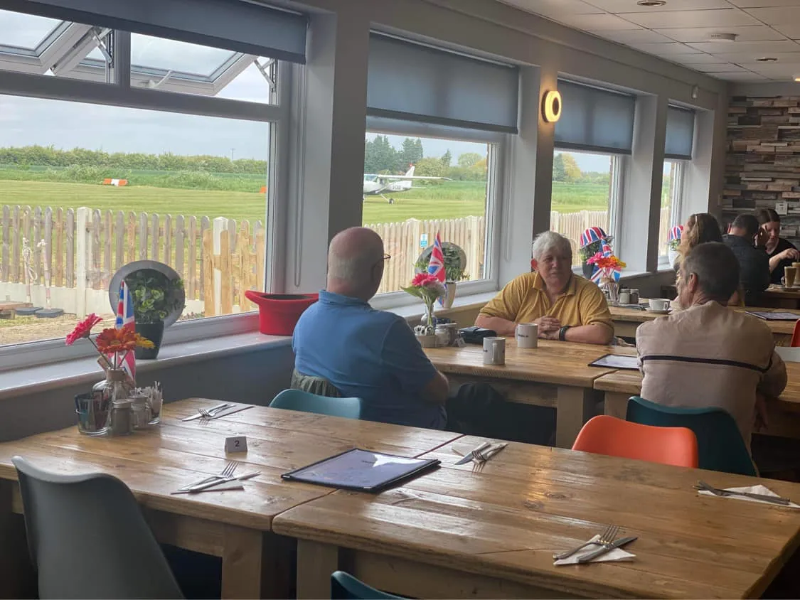 Fenland Aero Club clubhouse café looking out at the runway